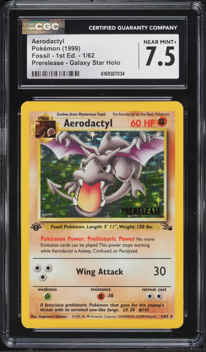 1999 Pokemon Fossil 1st Edition Prerelease Galaxy Star Holo Aerodactyl #1 CGC 7.5 NRMT+