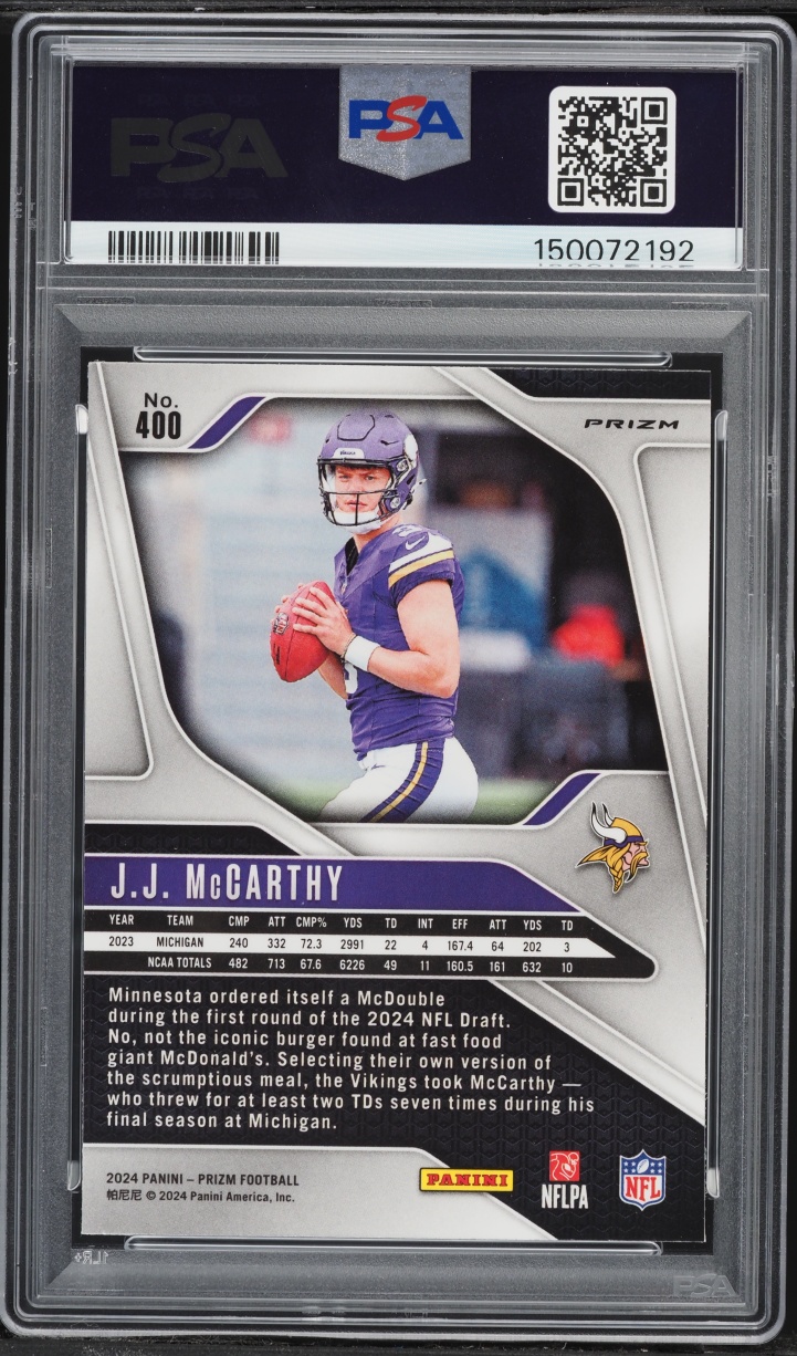 2024 Panini Prizm Green J.J. McCarthy ROOKIE #400 PSA 8 NM-MT