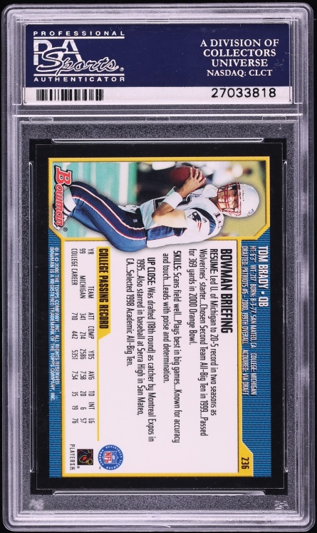 2000 Bowman Football Tom Brady ROOKIE #236 PSA 10 GEM MINT - Photo 2