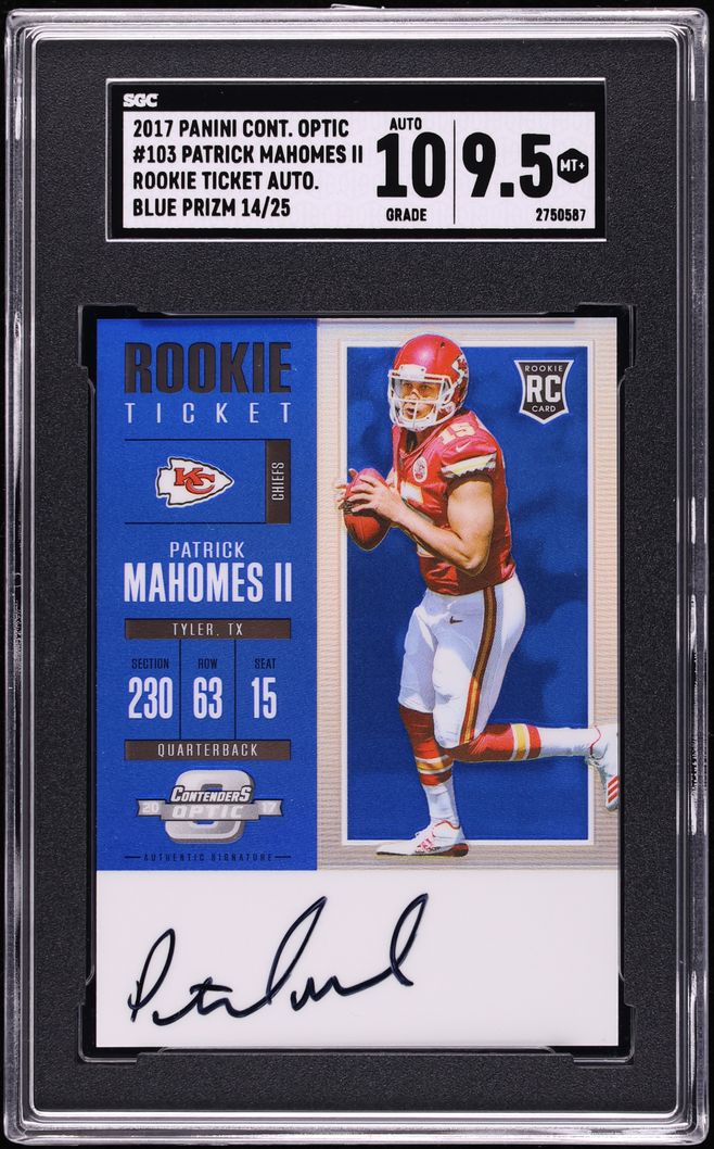 2017 Panini Contenders Optic Blue Patrick Mahomes ROOKIE AUTO /25 SGC 9 ...