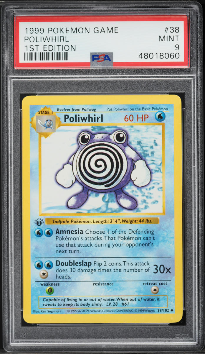 1999 Pokemon Base Set Shadowless 1st Edition Poliwhirl #38 PSA 9 MINT