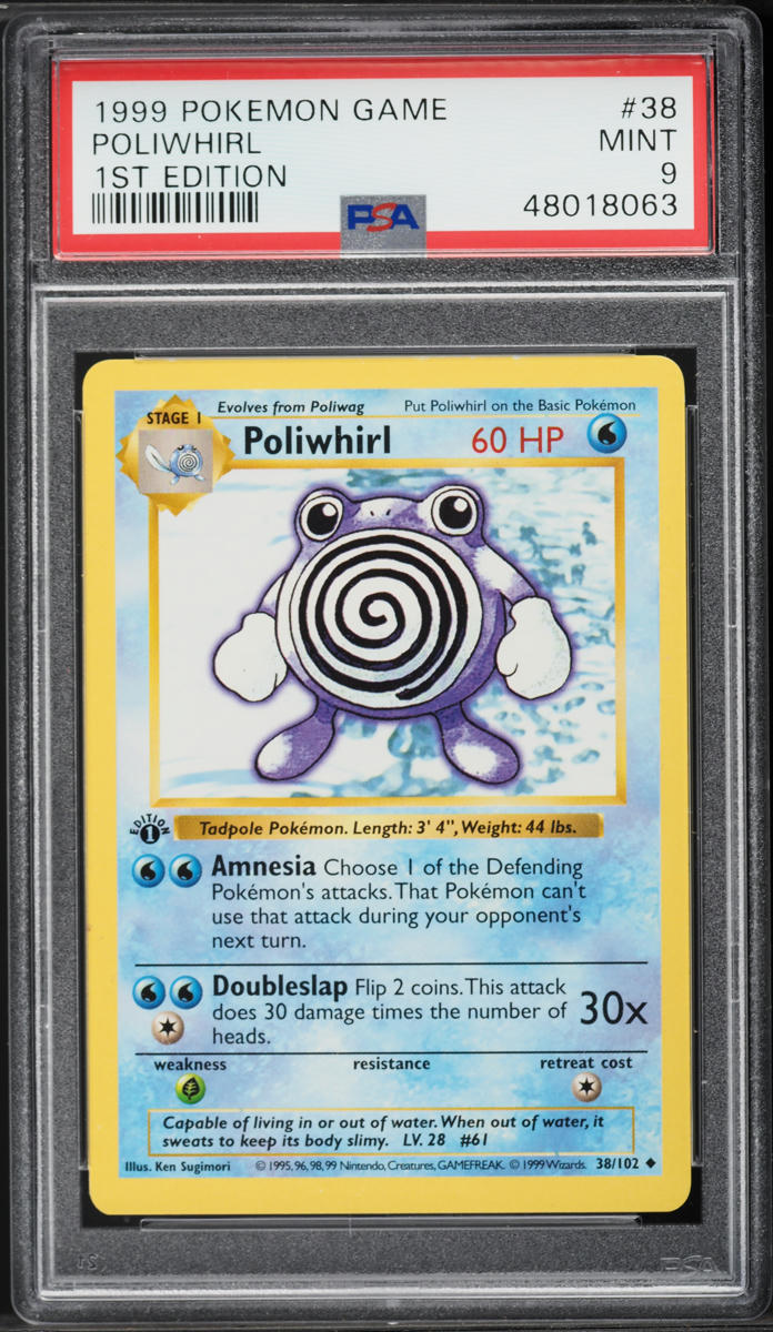 1999 Pokemon Base Set Shadowless 1st Edition Poliwhirl #38 PSA 9 MINT