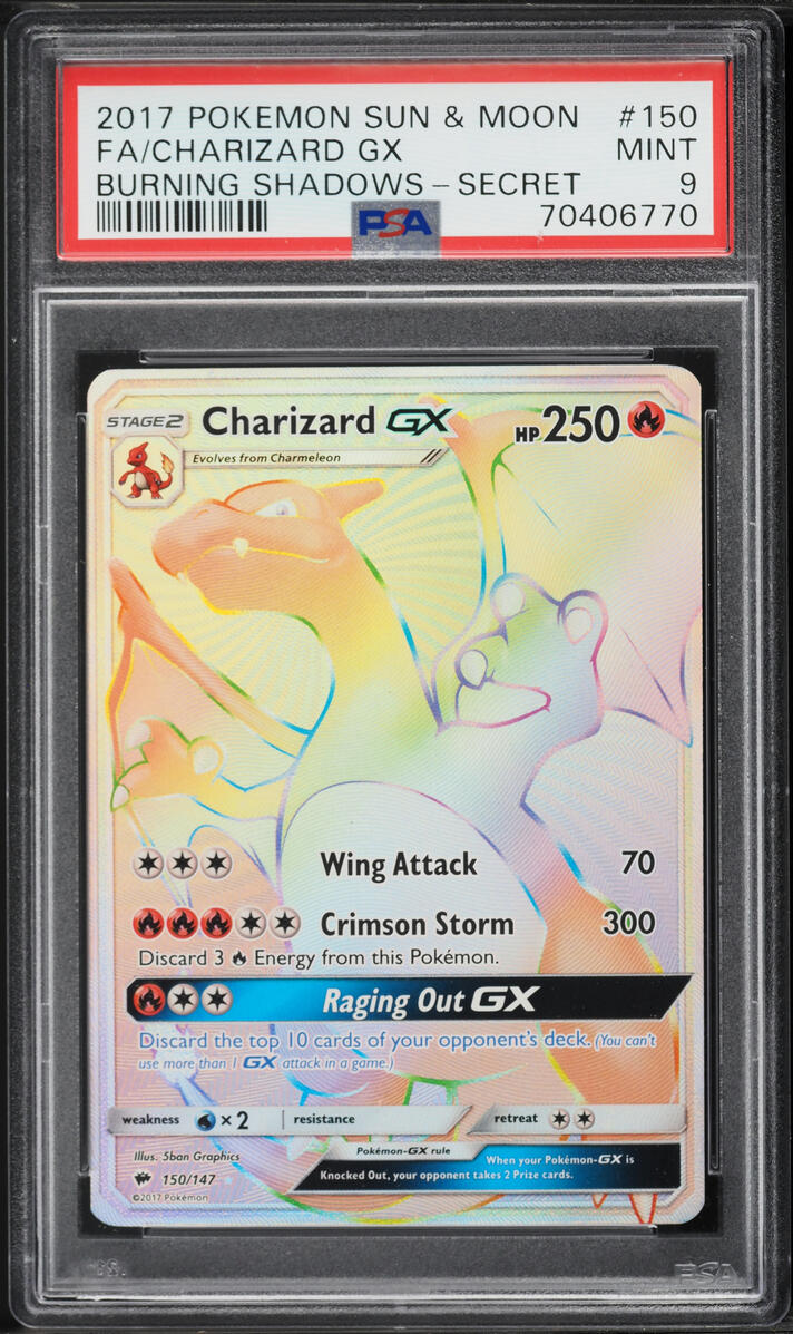 2017 Pokemon Sun & Moon Burning Shadows Rainbow Rare Charizard GX #150 PSA 9 MINT