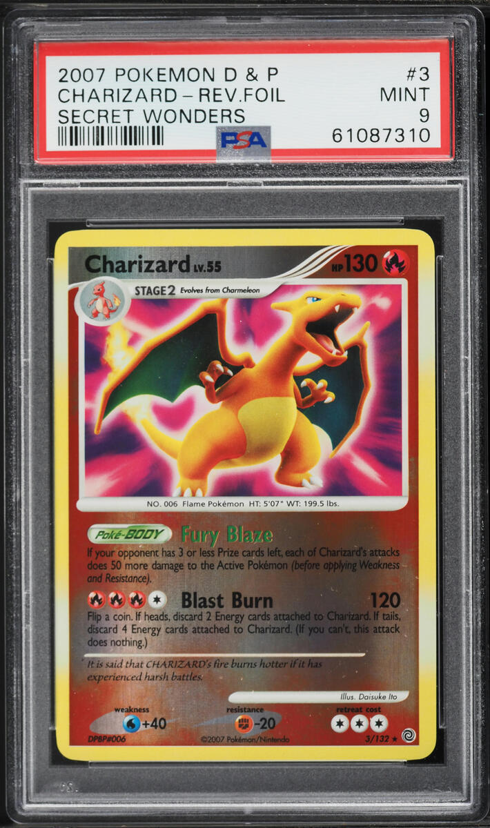 2007 Pokemon Diamond & Pearl Secret Wonders Reverse Holo Charizard #3 PSA 9 MINT