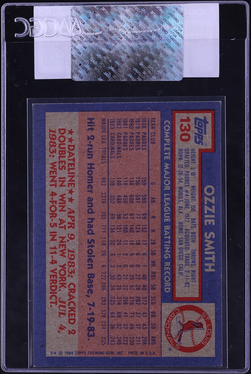 1984 Topps Ozzie Smith #130 CGC AUTH
