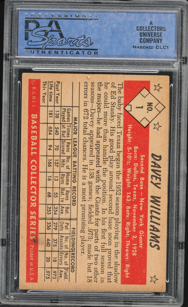1953 Bowman Color Davey Williams #1 PSA 5 EX