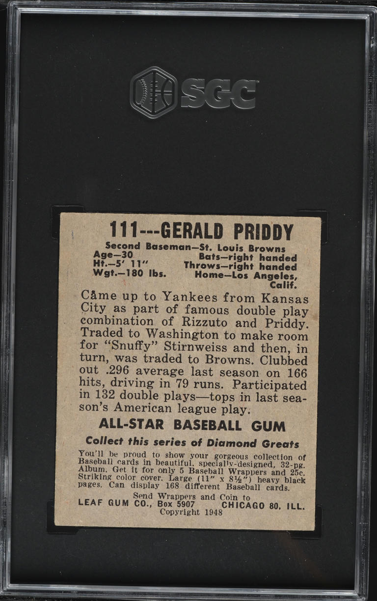 1948 Leaf Gum Gerald Priddy #111 SGC 5 EX