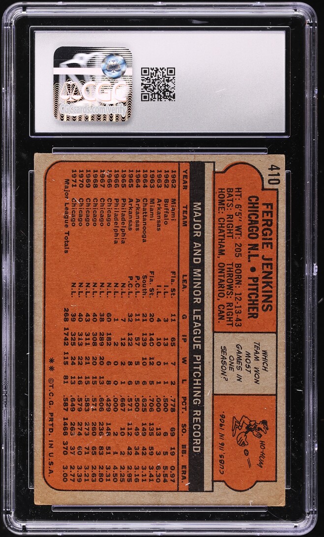 1972 Topps Fergie Jenkins #410 CGC 4 VGEX
