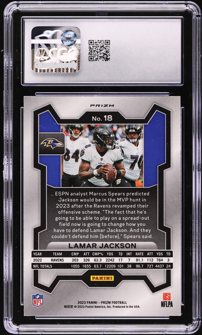 2023 Panini Prizm Lazer Lamar Jackson #18 CGC 10 GEM MINT