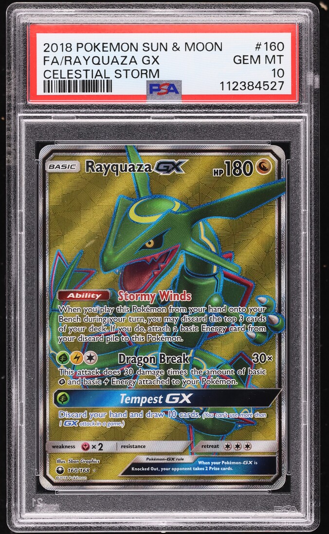 2018 Pokemon Sun & Moon Celestial Storm Full Art Rayquaza GX #160 PSA 10 GEM MINT