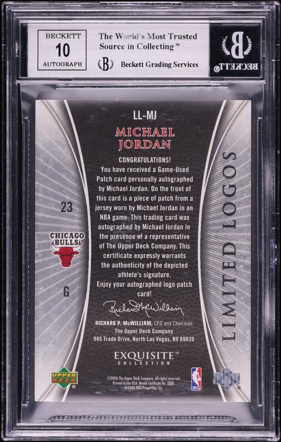 2005 Exquisite Collection Limited Logos Michael Jordan PATCH AUTO /50 BGS 9 MINT