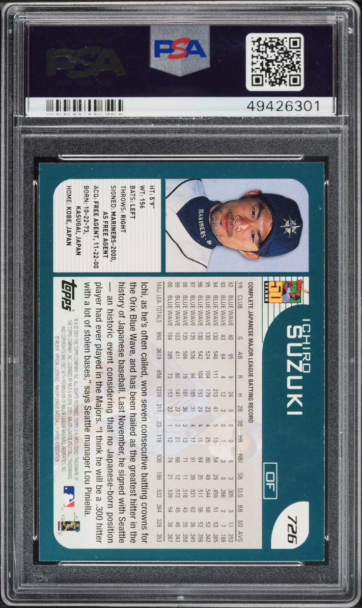 2001 Topps Home Team Advantage Ichiro ROOKIE #726 PSA 9 MINT