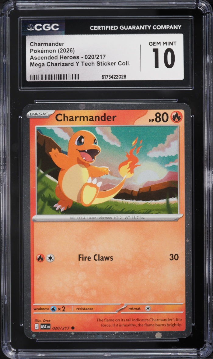 2026 Pokemon Mega Ascended Heroes Mega Charizard Y Tech Sticker Charmander #20 CGC 10 GEM MINT