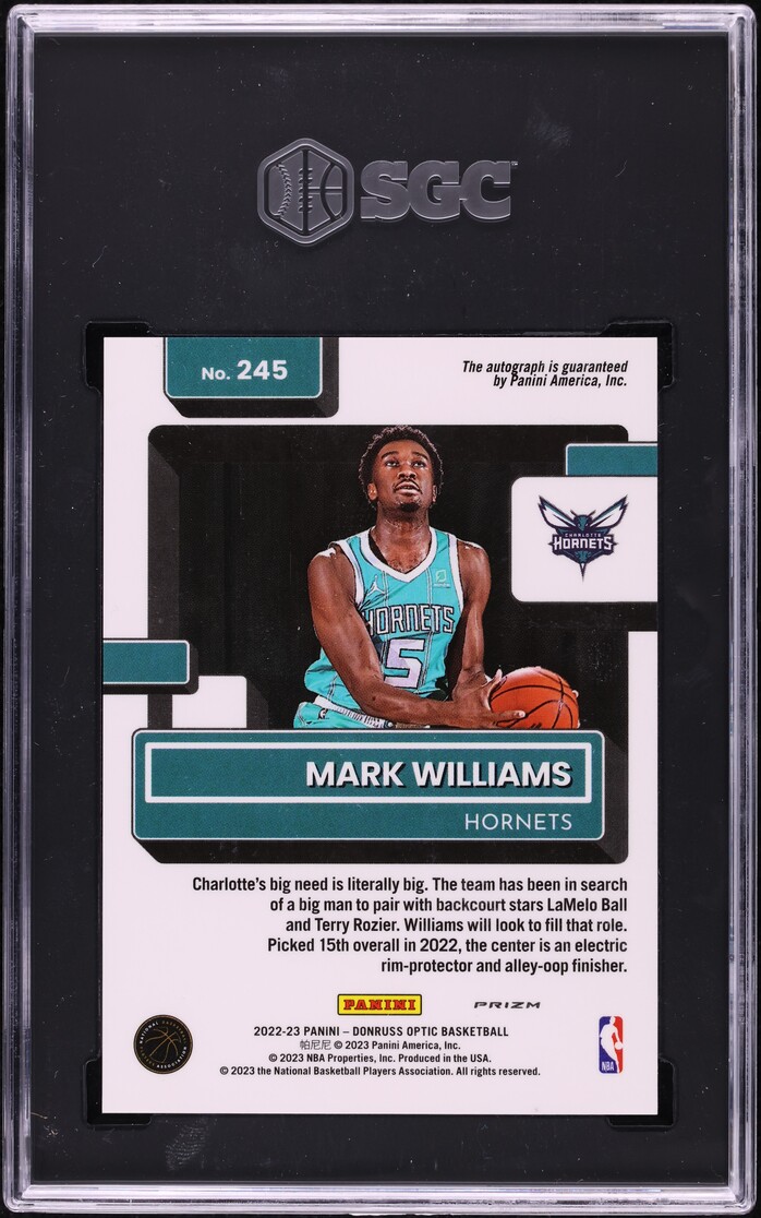 2022 Donruss Optic Choice Prizm Mark Williams ROOKIE AUTO #245 SGC 10 GEM MINT