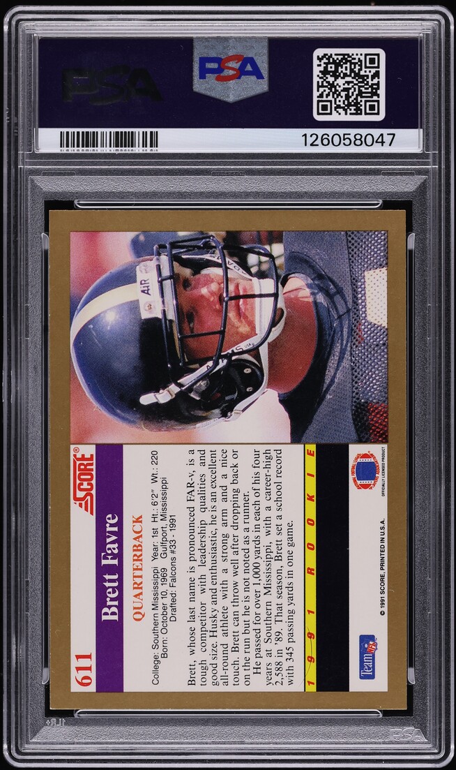 1991 Score Football Brett Favre ROOKIE #611 PSA 8 NM-MT