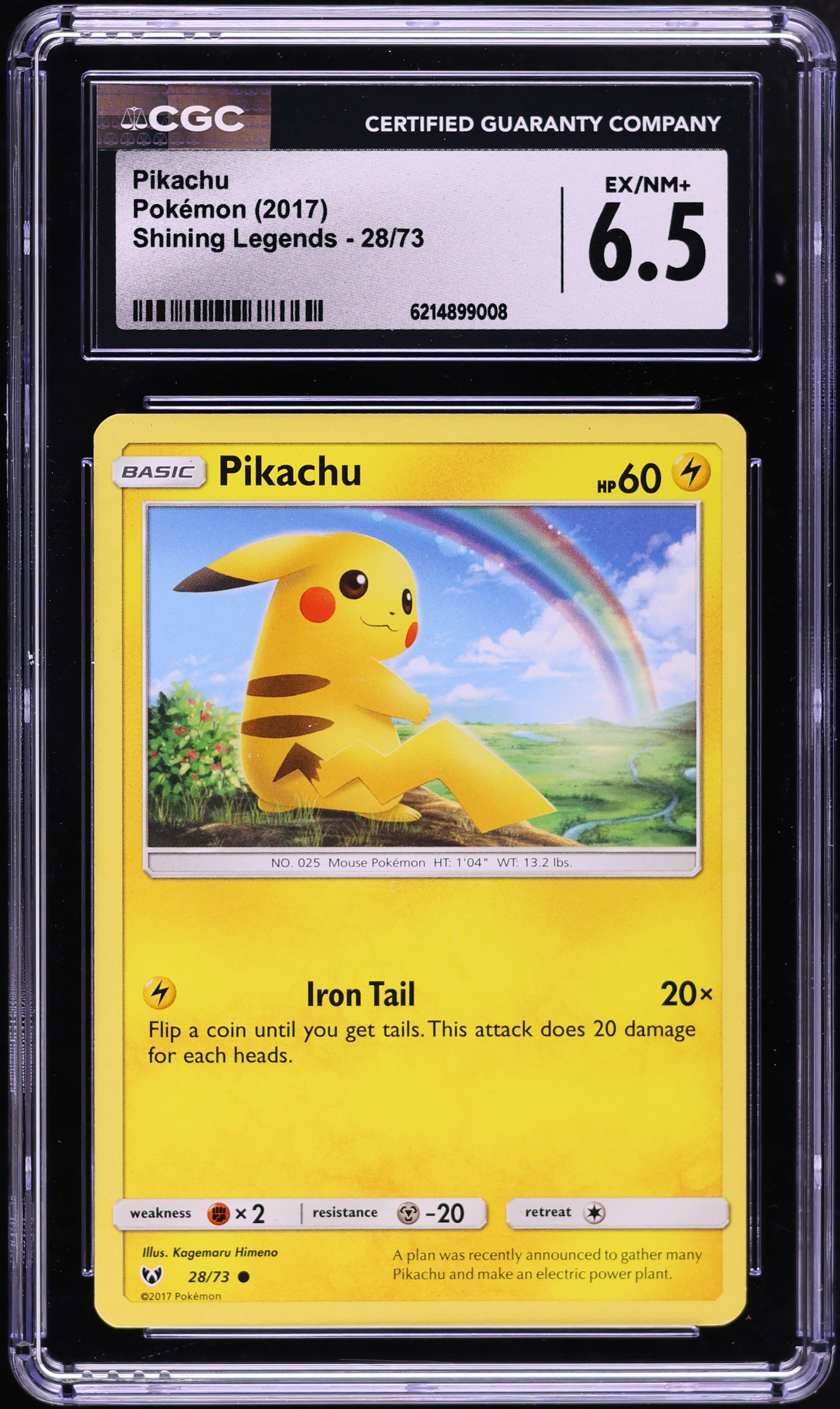 2017 Pokemon Sun & Moon Shining Legends Pikachu #28 CGC 6.5 EXMT+