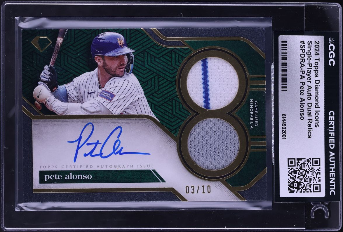 2024 Topps Diamond Icons Single Player Dual Pete Alonso PATCH AUTO /10 #SPDRA-PA CGC AUTH