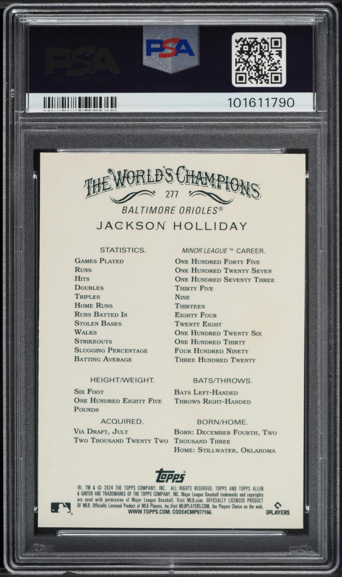 2024 Topps Chrome Allen & Ginter Jackson Holliday ROOKIE #277 PSA 9 MINT