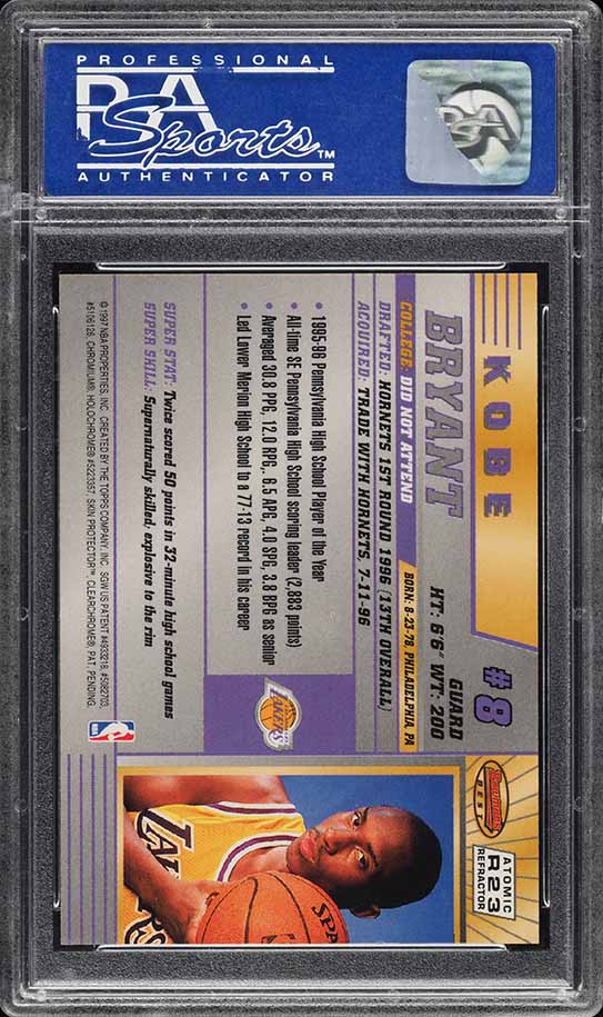 1996 Bowman's Best Atomic Refractor Kobe Bryant ROOKIE #R23 PSA 10 GEM MINT