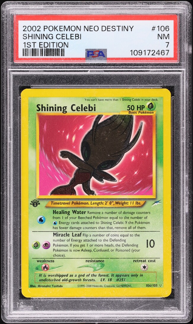 2002 Pokemon Neo Destiny 1st Edition Shining Celebi #106 PSA 7 NRMT