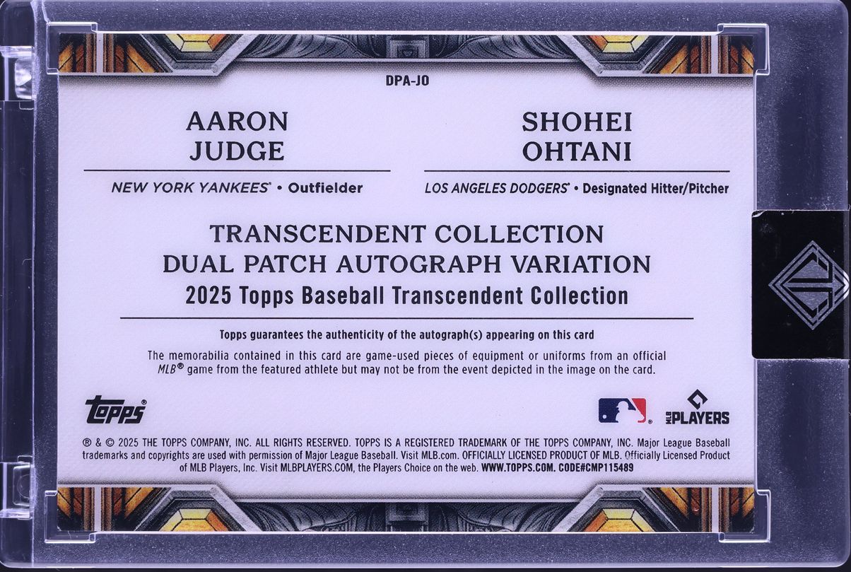 2025 Topps Transcendent Collection Dual Aaron Judge Shohei Ohtani PATCH AUTO 1/10 #DPA-JO