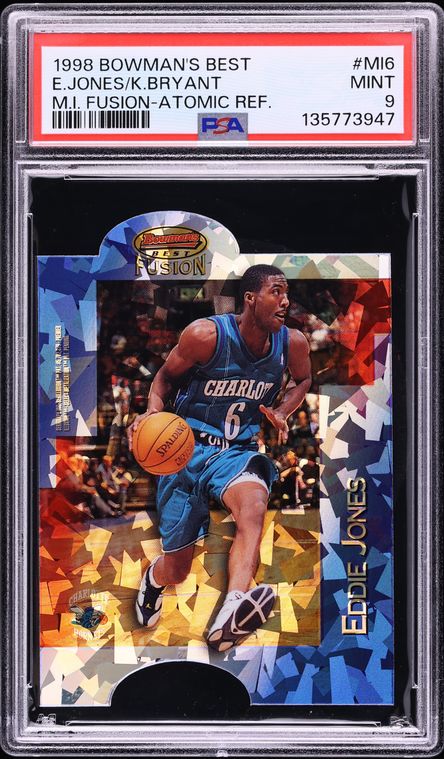 1998 Bowman's Best Mirror Image Fusion Atomic Refractor Eddie Jones Kobe Bryant /25 #MI6 PSA 9