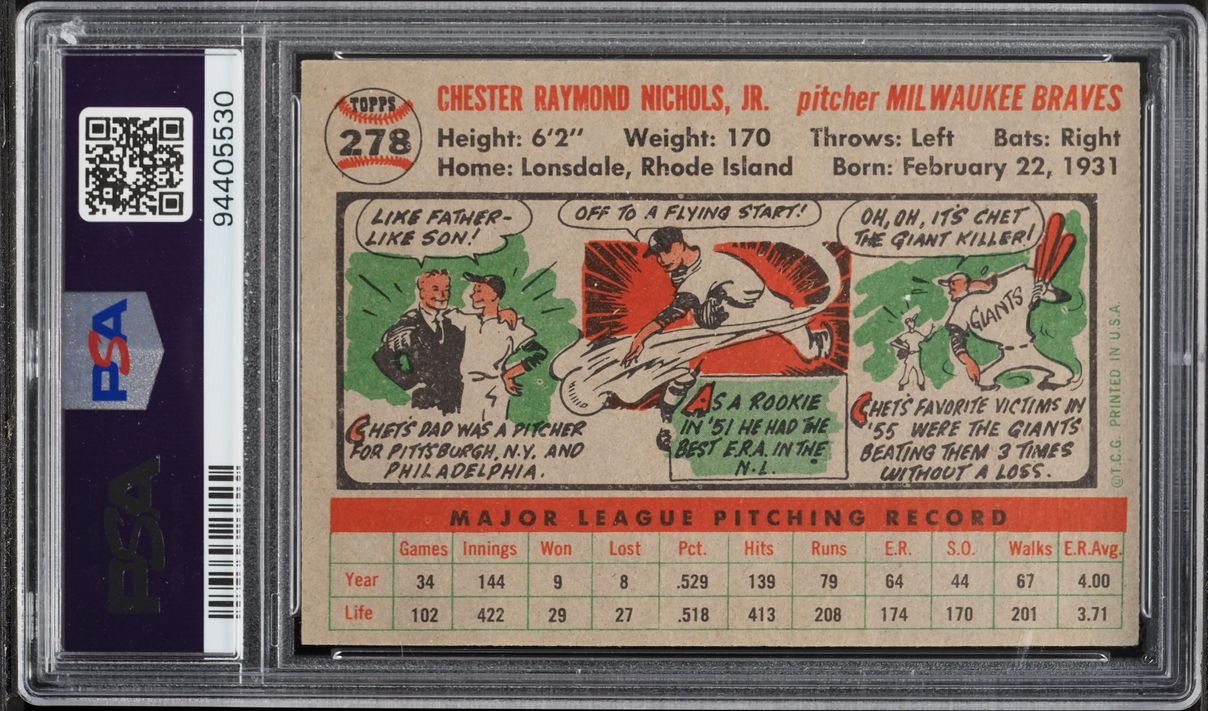 1956 Topps Chet Nichols #278 PSA 7 NRMT
