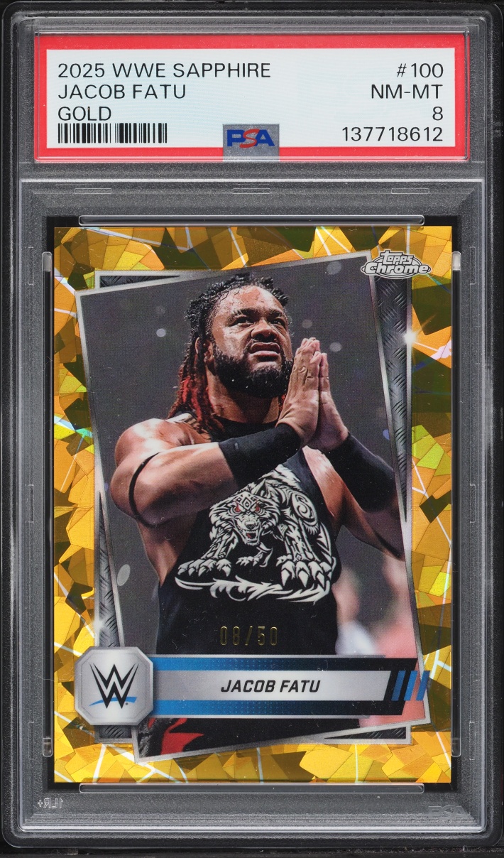 2025 Topps Chrome WWE Sapphire Gold Jacob Fatu /50 #100 PSA 8 NM-MT - Photo 1