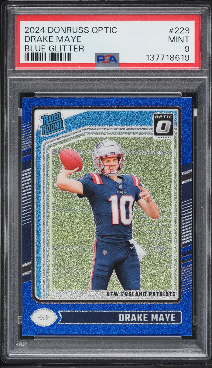 2024 Donruss Optic Blue Glitter Prizm Drake Maye ROOKIE #229 PSA 9 MINT - Photo 1