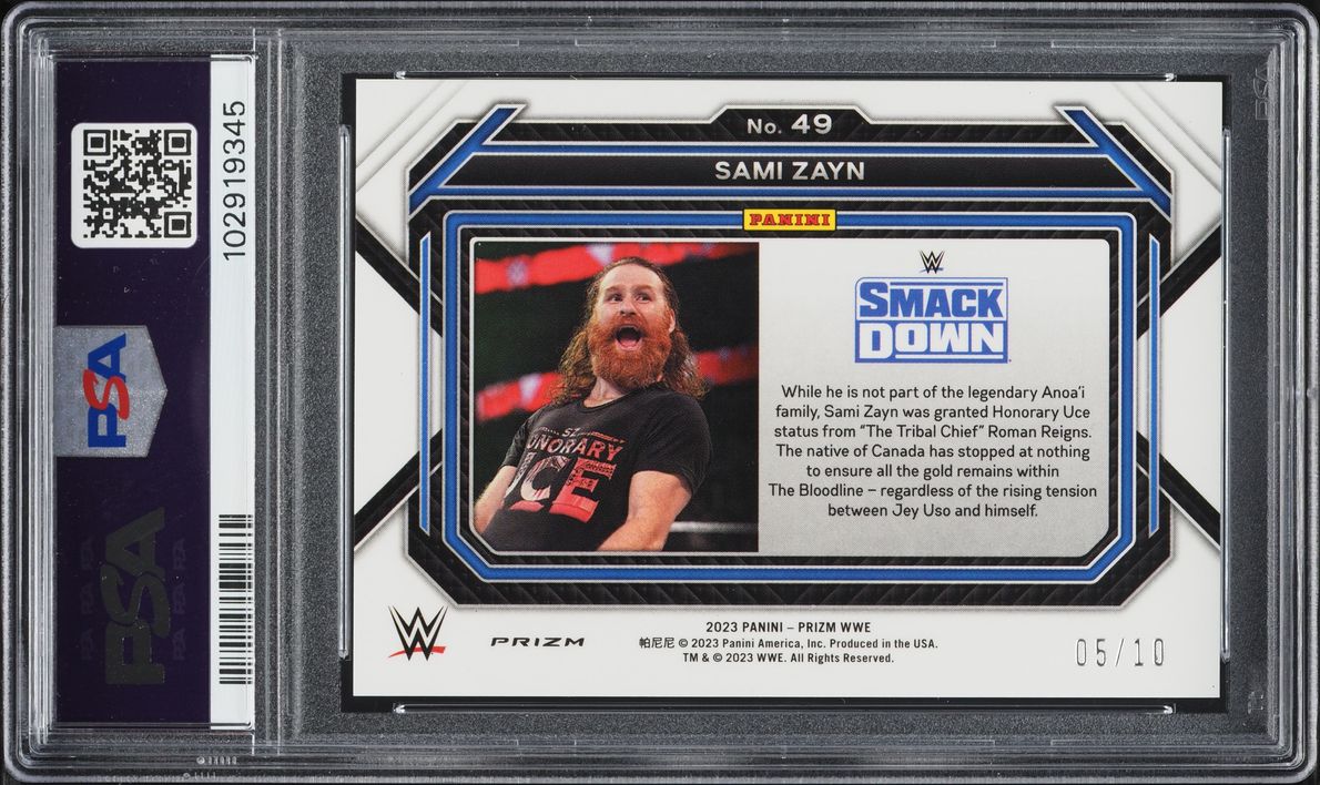 2023 Panini Prizm WWE Gold Sami Zayn /10 #49 PSA 9 MINT - Photo 2
