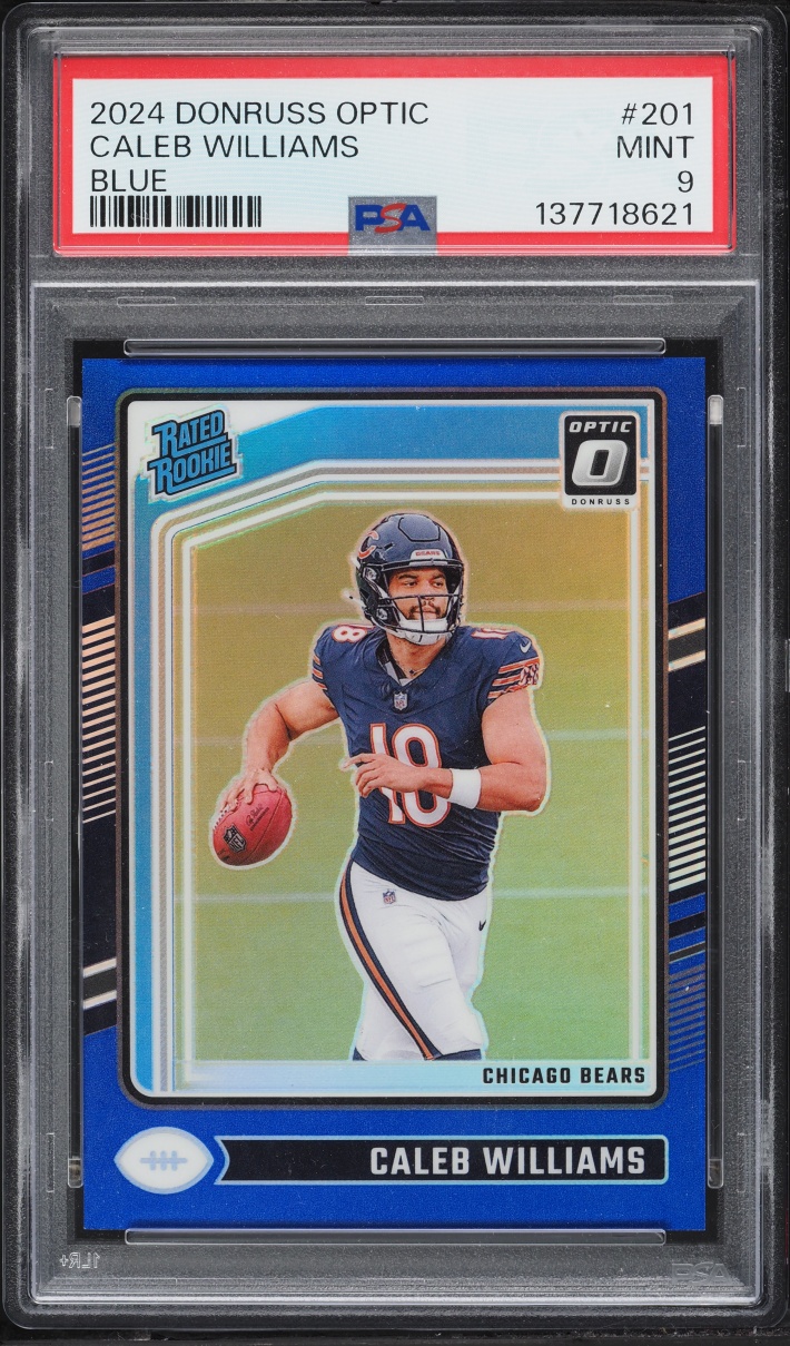 2024 Donruss Optic Blue Prizm Caleb Williams ROOKIE /199 #201 PSA 9 MINT - Photo 1