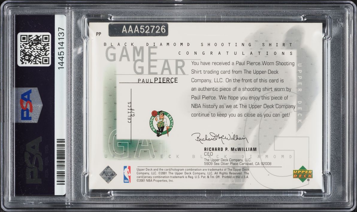 2001 Ultimate Collection Buyback '00 Black Diamond Game Gear Paul Pierce PATCH AUTO /7 PSA 8 - Photo 2
