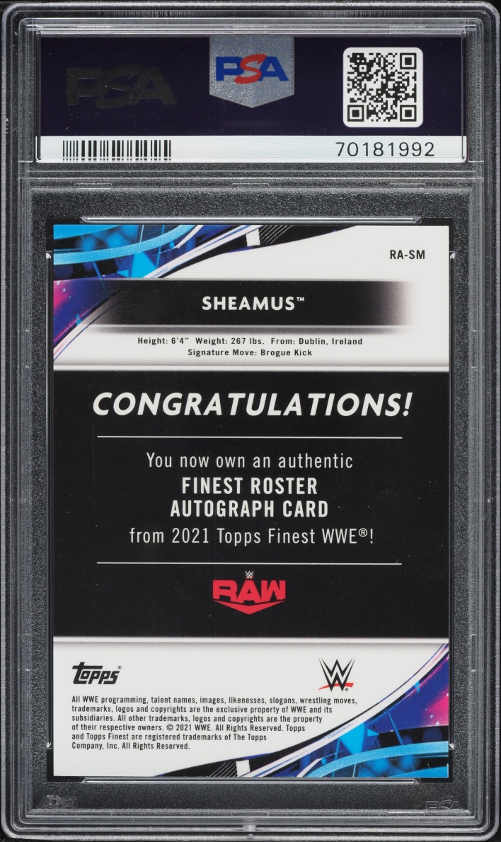 2021 Finest WWE Roster Superfractor Sheamus AUTO 1/1 #RA-SM PSA 9 MINT - Photo 2