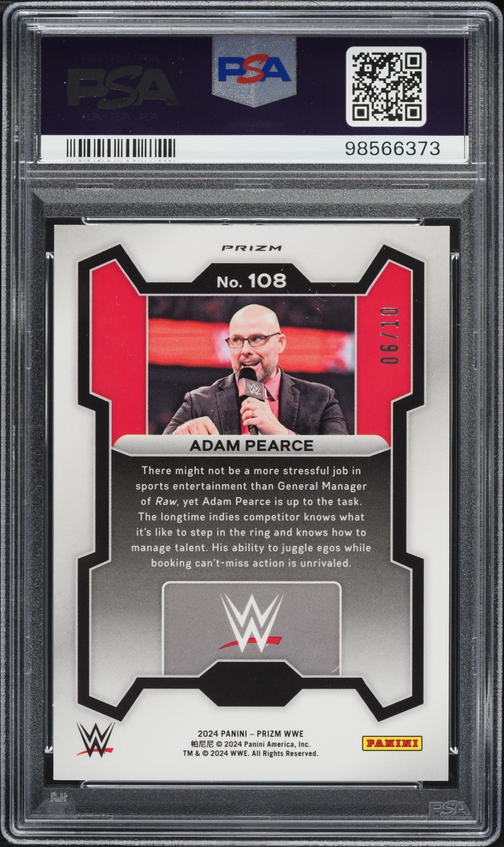 2024 Panini Prizm WWE Gold Adam Pearce /10 #108 PSA 9 MINT - Photo 2