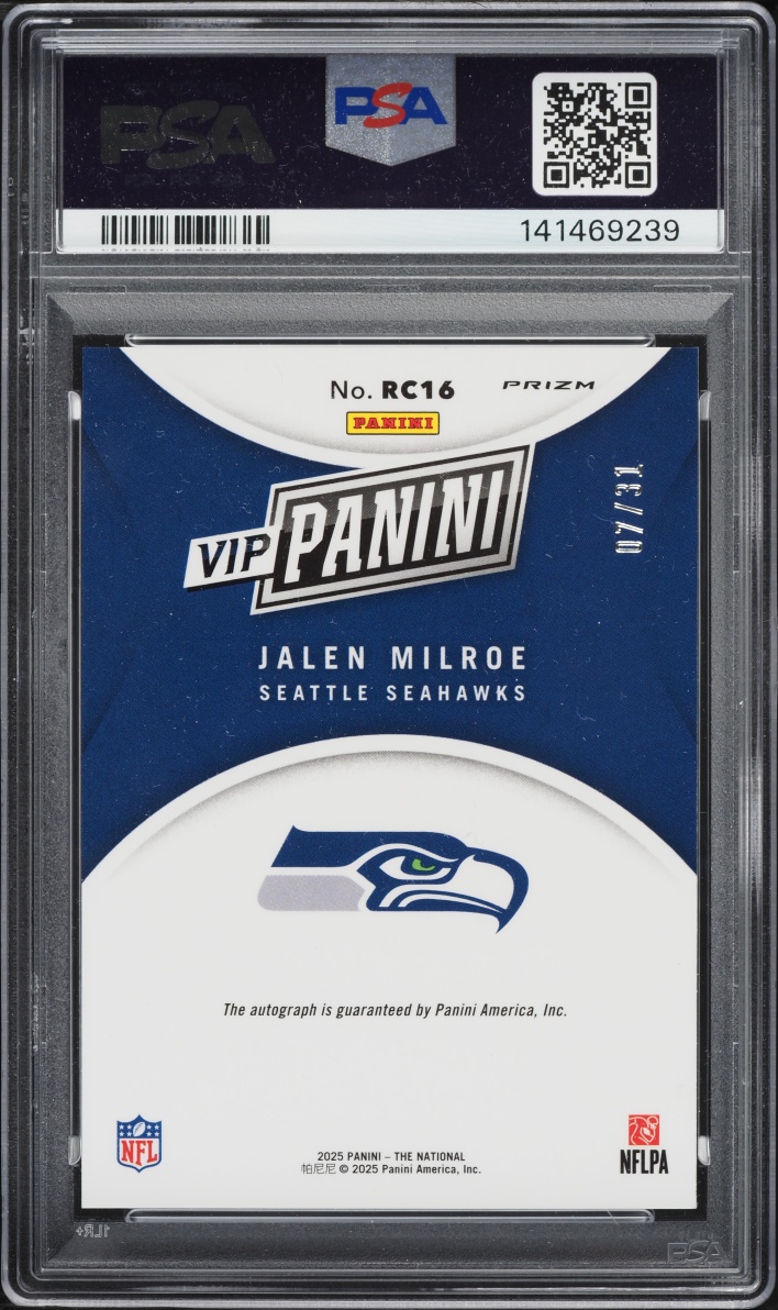 2025 Panini The National VIP Prizm Jalen Milroe ROOKIE AUTO /31 #RC16 PSA 8 NM-MT - Photo 2