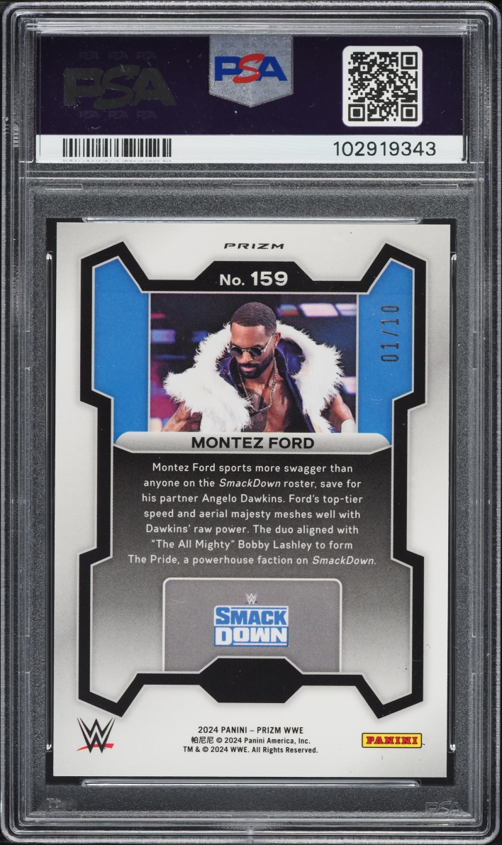 2024 Panini Prizm WWE Gold Montez Ford 1/10 #159 PSA 9 MINT - Photo 2