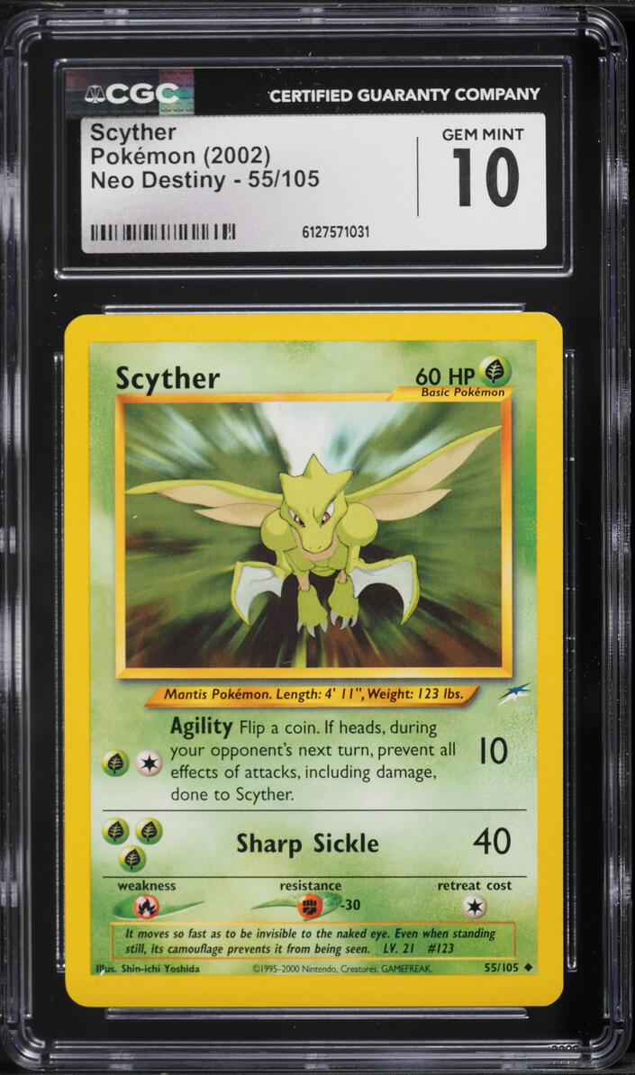 2002 Pokemon Neo Destiny Scyther #55 CGC 10 GEM MINT