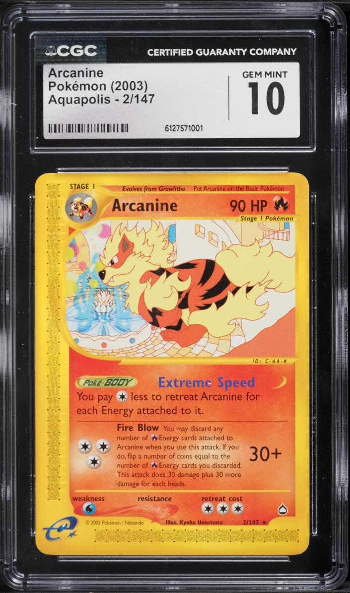 2003 Pokemon Aquapolis Arcanine #2 CGC 10 GEM MINT