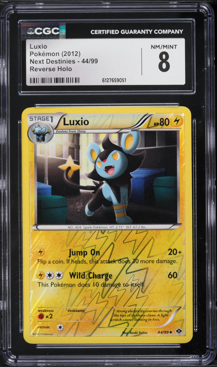 2012 Pokemon Black & White Next Destinies Reverse Holo Luxio #44 CGC 8 NM-MT