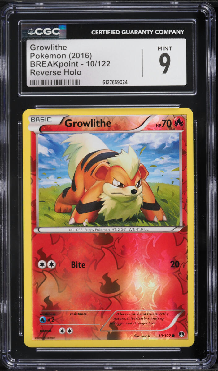 2016 Pokemon XY BREAKpoint Reverse Holo Growlithe #10 CGC 9 MINT