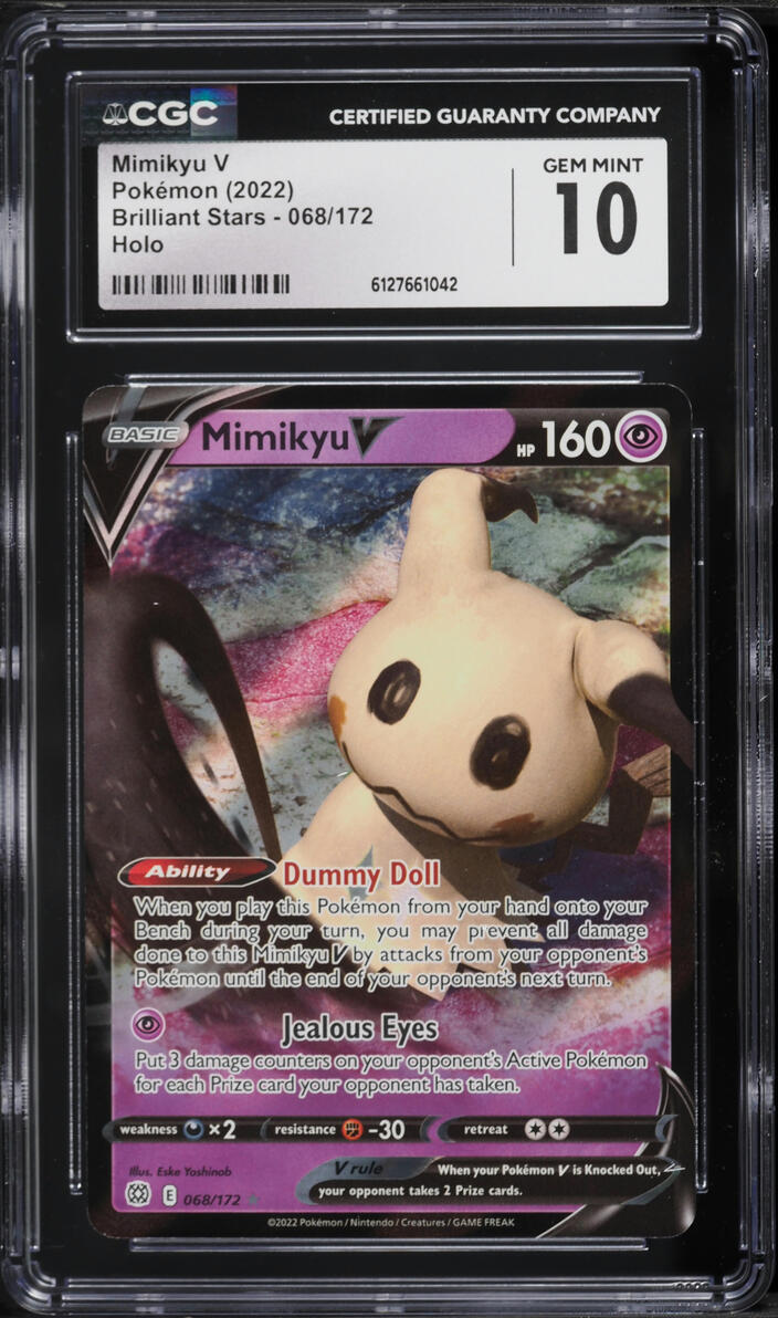2022 Pokemon Sword & Shield Brilliant Stars Holo Mimikyu V #68 CGC 10 GEM MINT