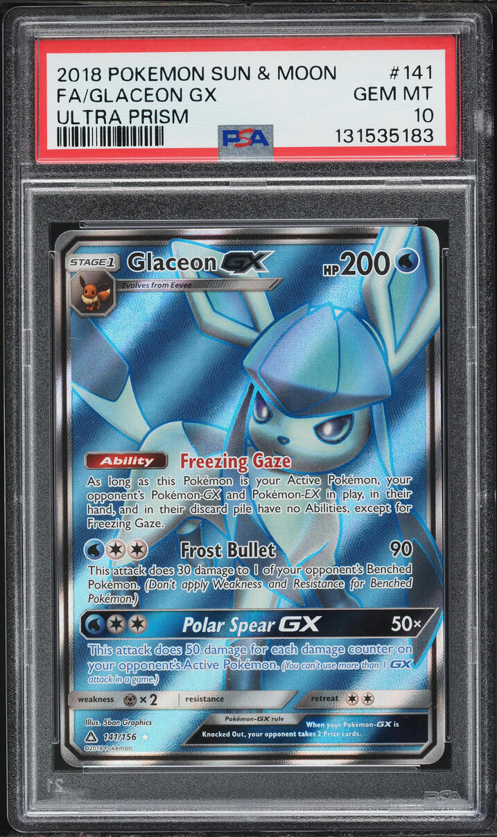2018 Pokemon Sun & Moon Ultra Prism Full Art Glaceon GX #141 PSA 10 GEM MINT