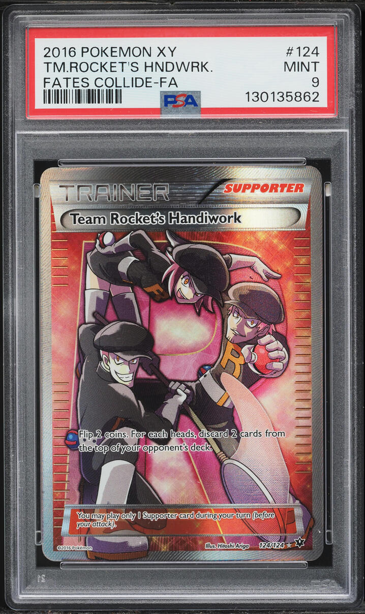 2016 Pokemon XY Fates Collide Full Art Team Rocket's Handiwork #124 PSA 9 MINT