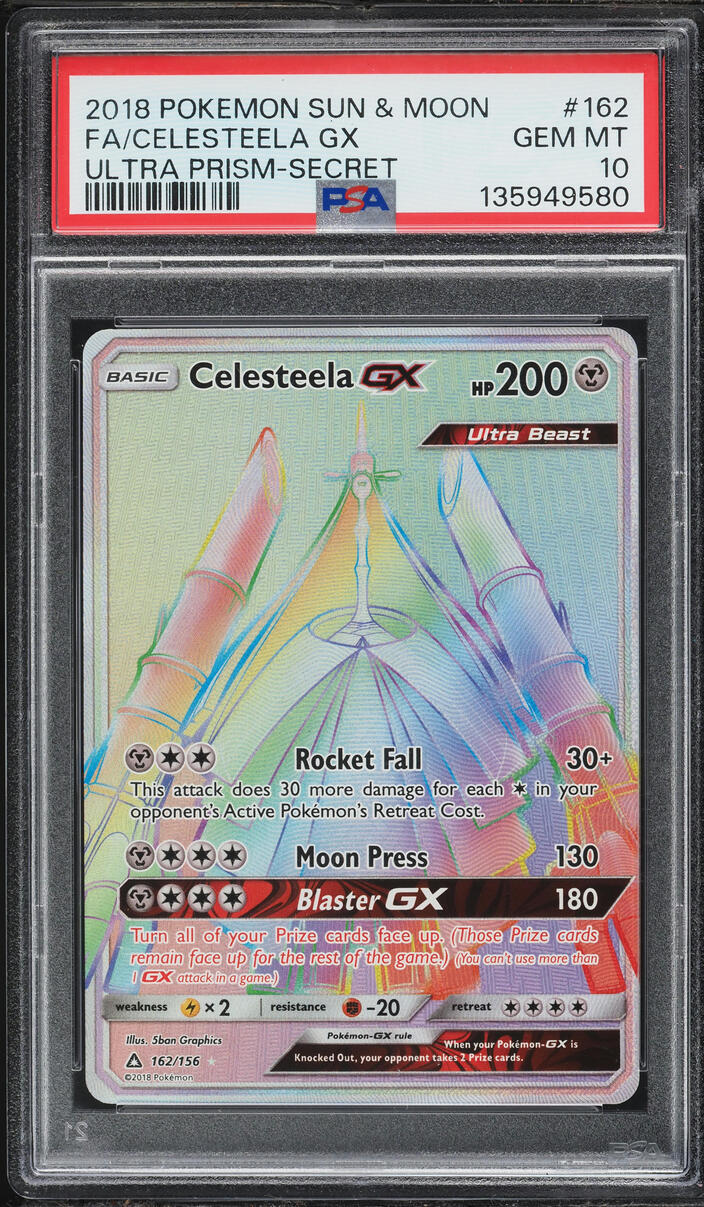 2018 Pokemon Sun & Moon Ultra Prism Rainbow Rare Celesteela GX #162 PSA 10 GEM MINT