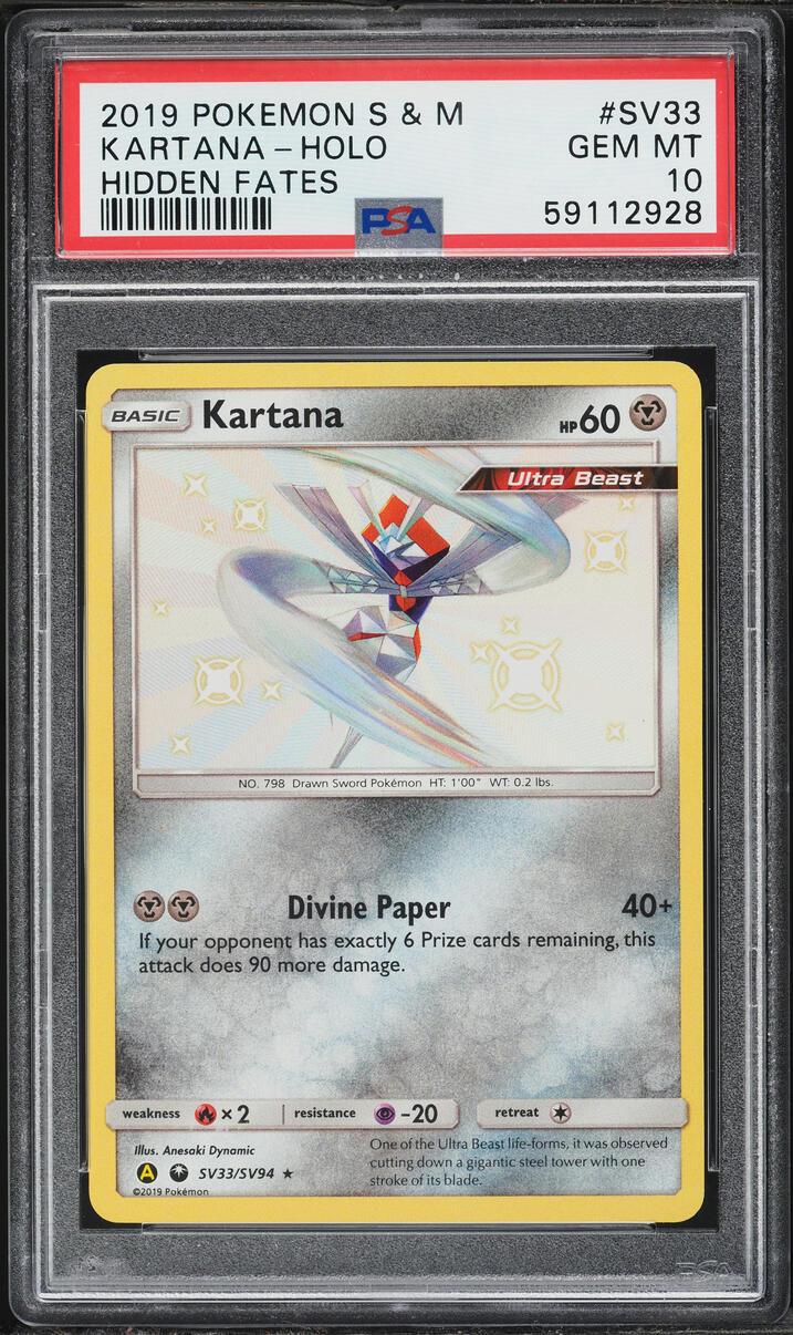 2019 Pokemon Sun & Moon Hidden Fates Shiny Kartana #SV33 PSA 10 GEM MINT