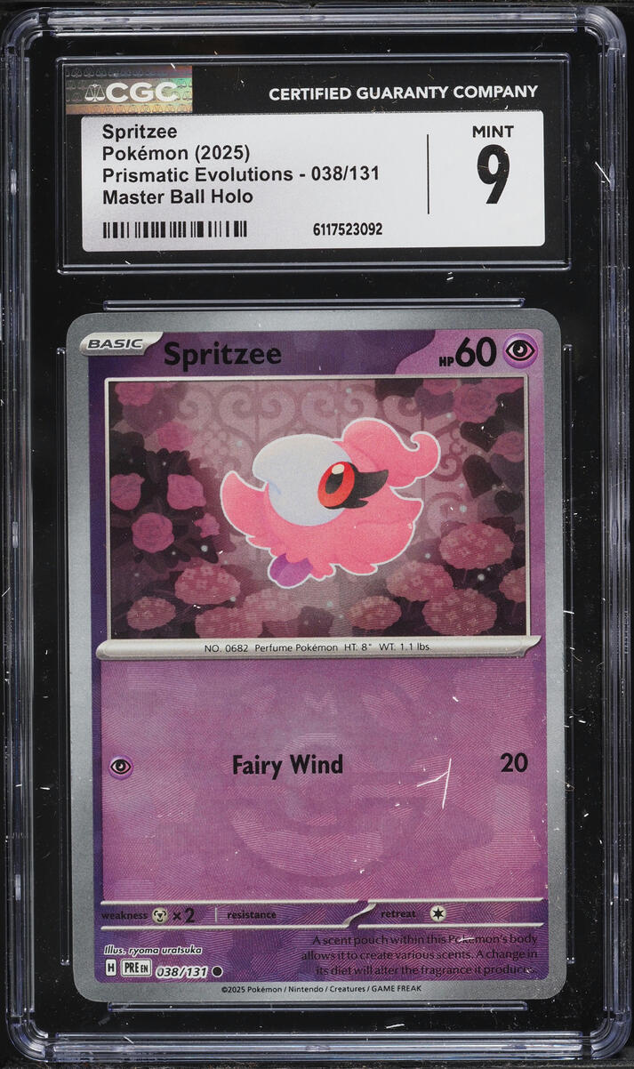 2025 Pokemon Scarlet & Violet Prismatic Evolutions Master Ball Holo Spritzee #38 CGC 9 MINT