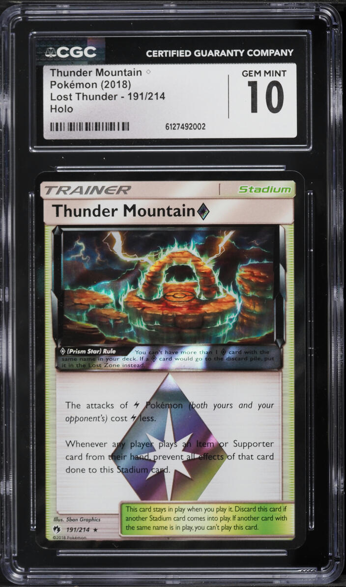 2018 Pokemon Sun & Moon Lost Thunder Holo Thunder Mountain #191 CGC 10 GEM MINT