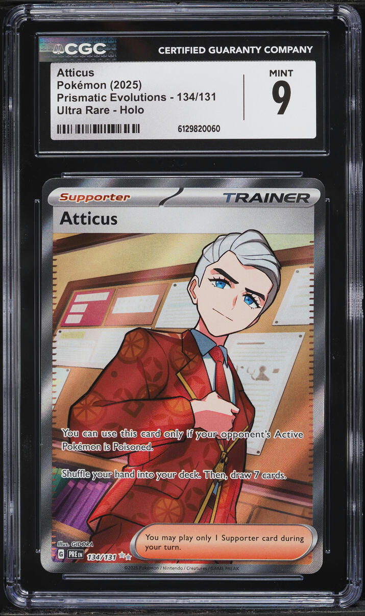 2025 Pokemon Scarlet & Violet Prismatic Evolutions Full Art Atticus #134 CGC 9 MINT
