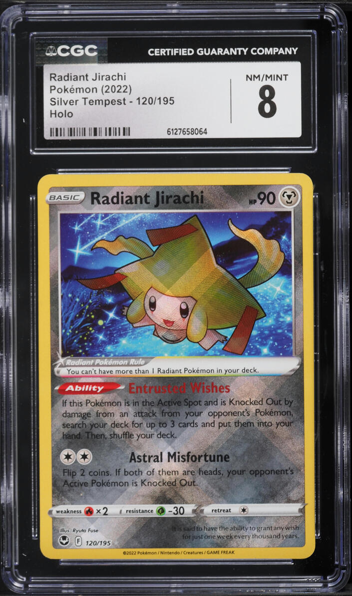 2022 Pokemon Sword & Shield Silver Tempest Holo Radiant Jirachi #120 CGC 8 NM-MT