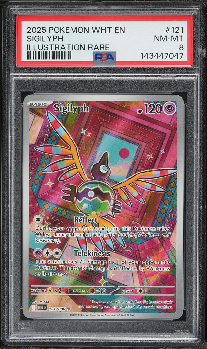 2025 Pokemon Scarlet & Violet White Flare IR Sigilyph #121 PSA 8 NM-MT